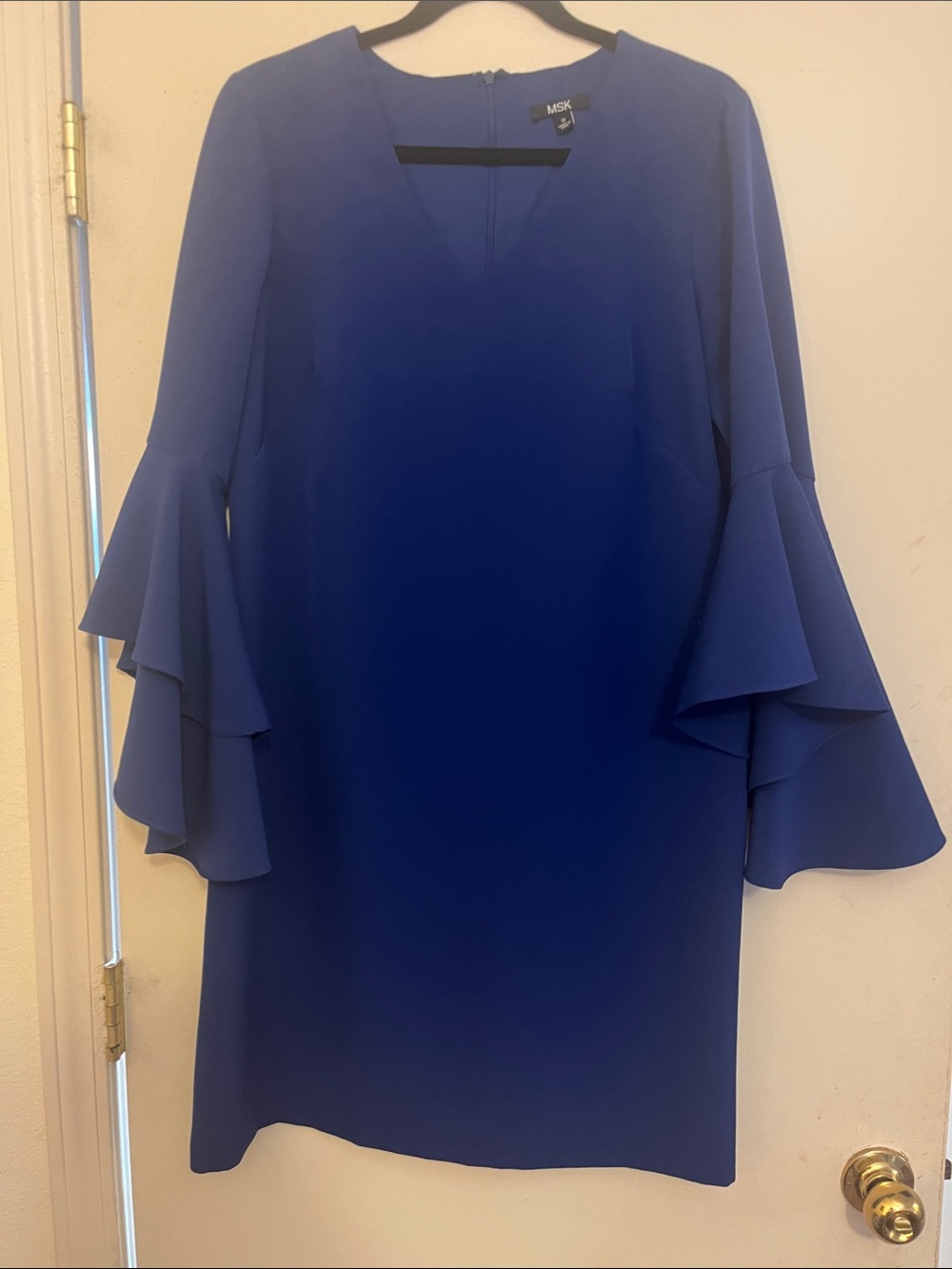 MSK Cobalt Blue V-Neck Dress with Layered Bell Sleeves